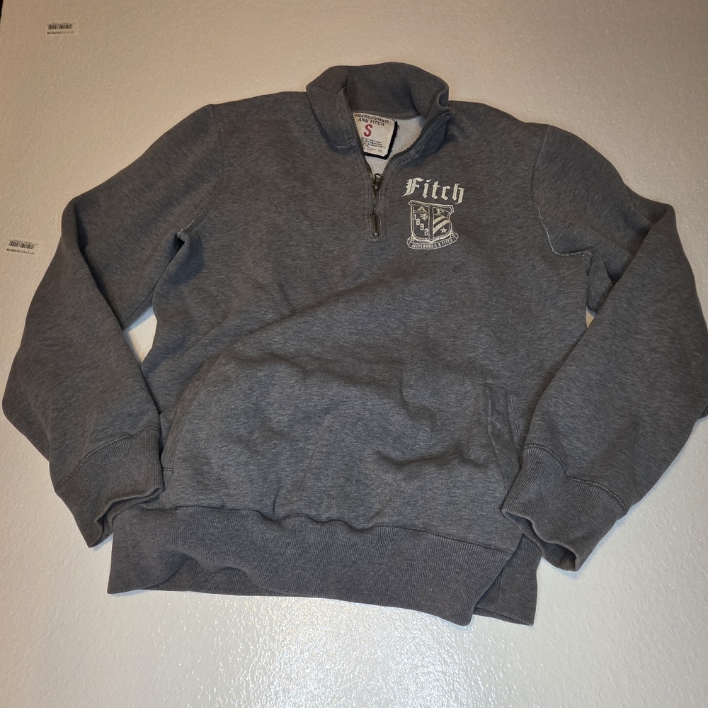 Abercrombie Fitch 1/4 Zip Pullover Sweatshirt Mens Small Gray